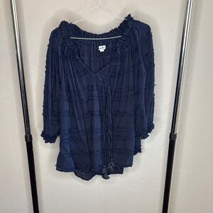 ANDREA FENZI Navy Textured Blouse
